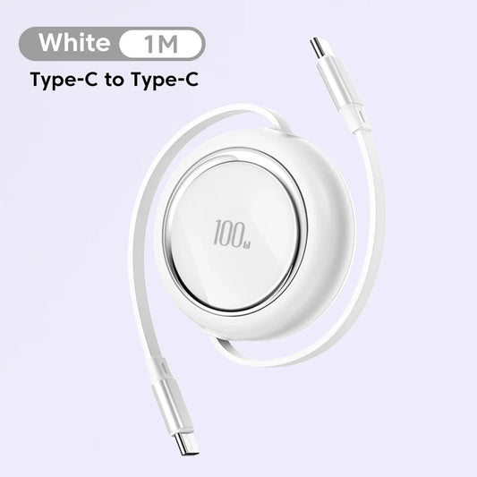 Retractable 100W PD Type C to USB C fast charging cable