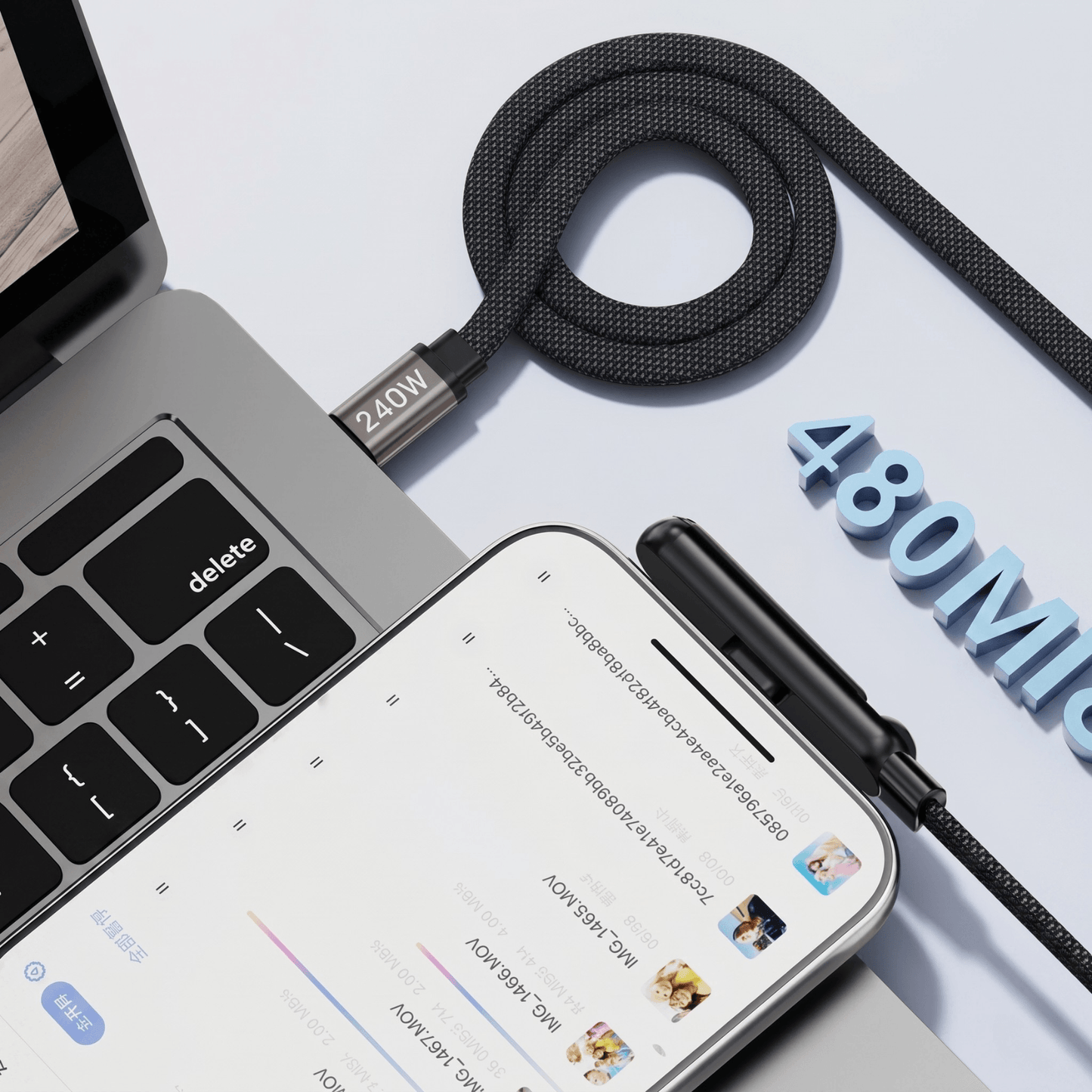 PD 240W charging cable with integrated charging base.