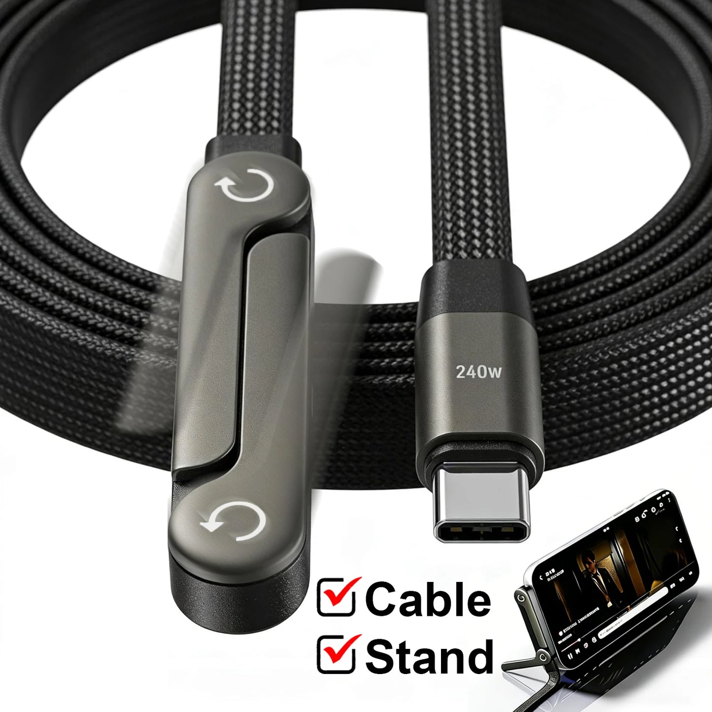 PD 240W charging cable with integrated charging base.