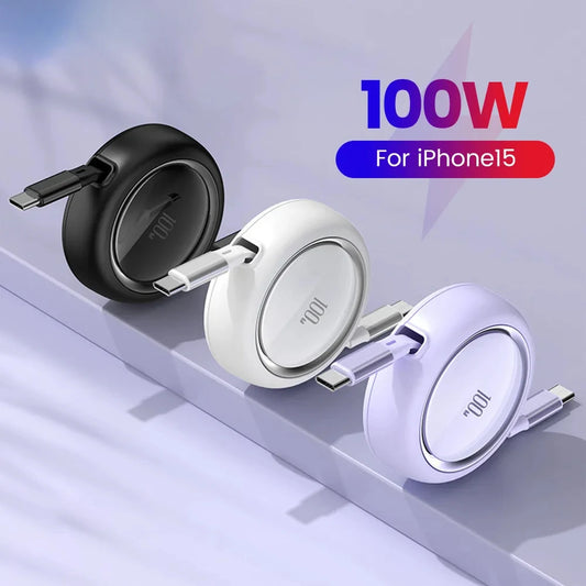 Retractable 100W PD Type C to USB C fast charging cable